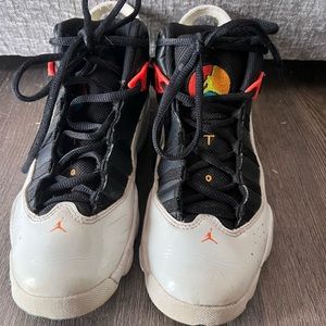 Jordan TW 03 youth size 2. Black, white, lime green, and orange.
